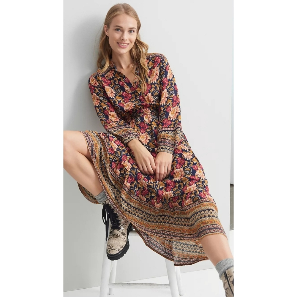 Anthropologie Othilia Cindy Boho Maxi Dress Size XLarge Brown Motif NWT